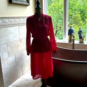 Vintage Vinnitsa Day Dress in Magenta Polyester Sz 10P